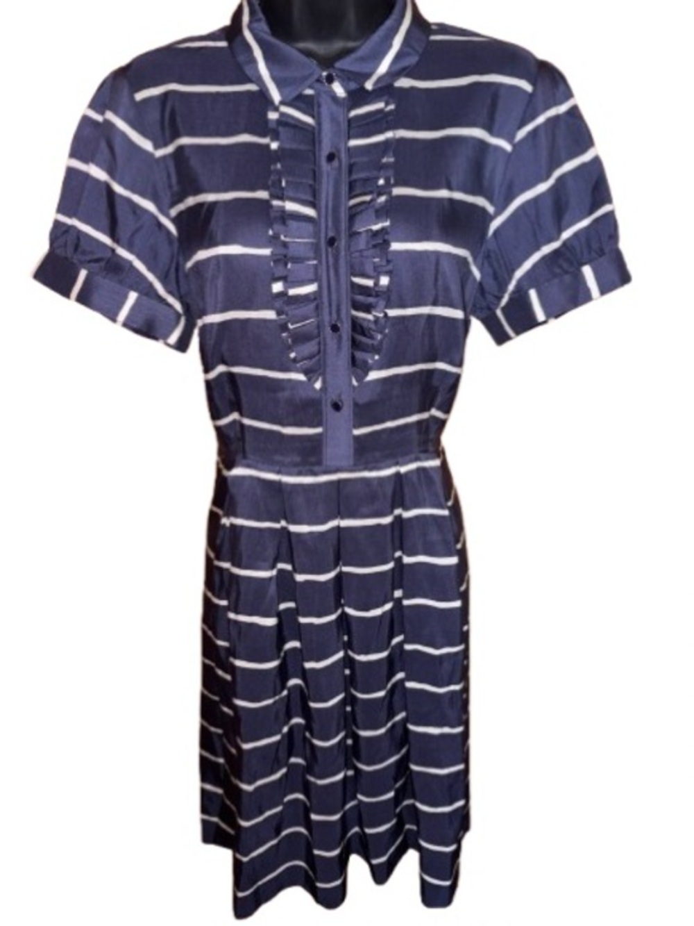 kate spade NJMU0883 Navy and White 100% Silk Striped Button-Front Dress size 8
